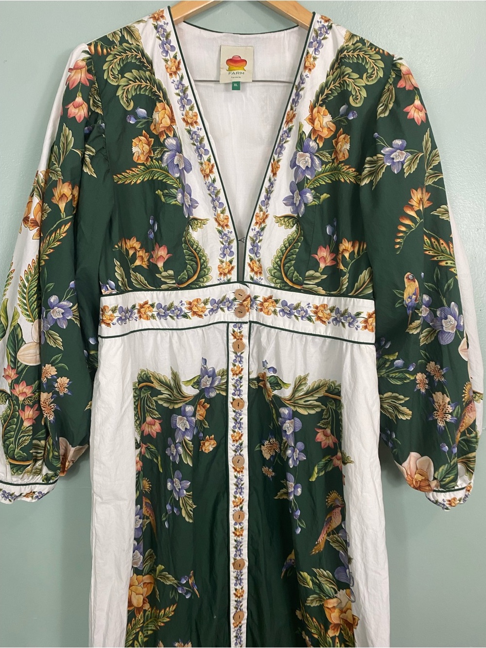 Farm Rio Green Nature V Neck Buttoned Maxi Dress Floral XL - Picture 3 of 14